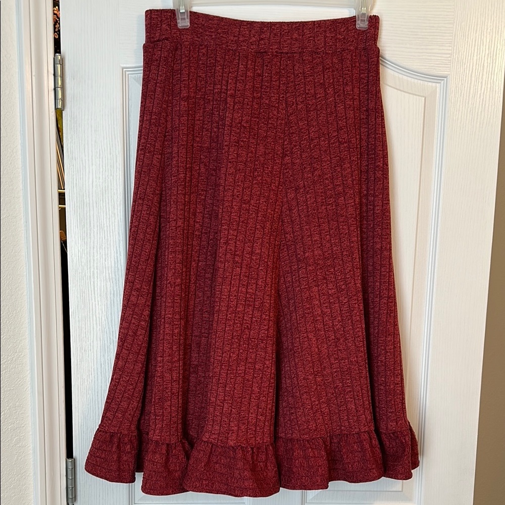 Red Ribbed Midi A-Line Skirt Sz XL from Anthropologie.